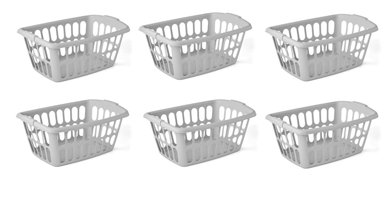 Starplast 1.5-Bushel Rectangular Plastic Laundry Basket, Soft Silver, 6 Pack