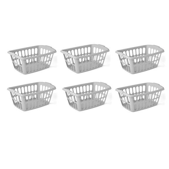 Starplast 1.5-Bushel Rectangular Plastic Laundry Basket, Soft Silver, 6 Pack