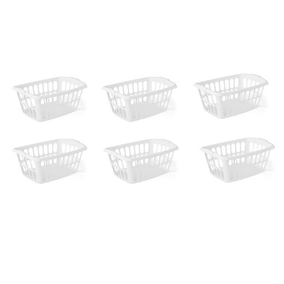 Starplast 1.5-Bushel Rectangular Plastic Laundry Basket, White, 6 Pack