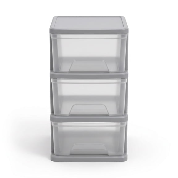 Starplast 3-Drawer Organization Tower Medium Storage Cart, Silver Plastic