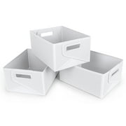 Starplast Collapsible Decorative Plastic Storage Bins, Set of 3, White