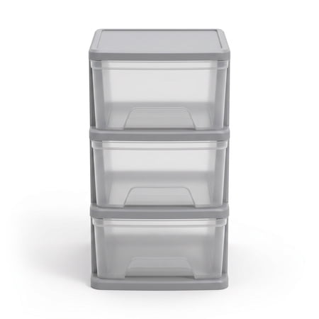 Starplast 3-Drawer Organization Tower Medium Storage Cart, Silver Plastic