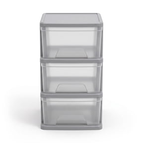 Starplast 3-Drawer Organization Tower Medium Storage Cart, Silver Plastic