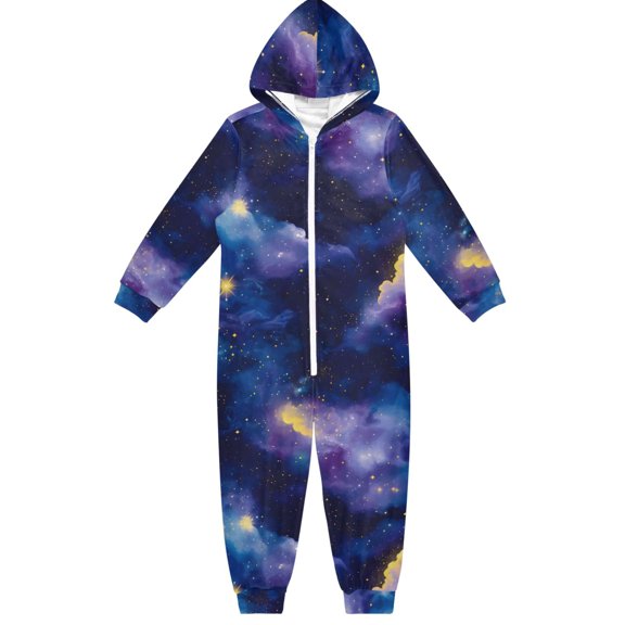 Starr Background Purple Blue Boys & Girls Hooded One-Piece Pajamas Warm Crystal velvet Hooded Long Sleeve Loungewear Jumpsuit Unisex