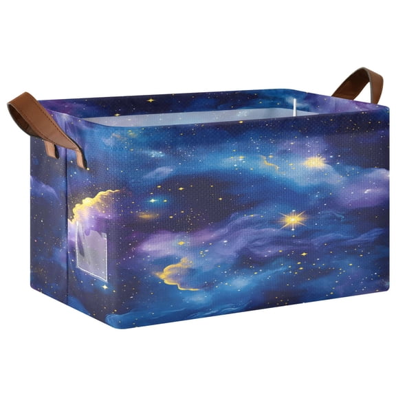 Starr Background Purple Blue Foldable Storage Large Fabric Storage Baskets Organizer Storage Bins with Handles for Shelves