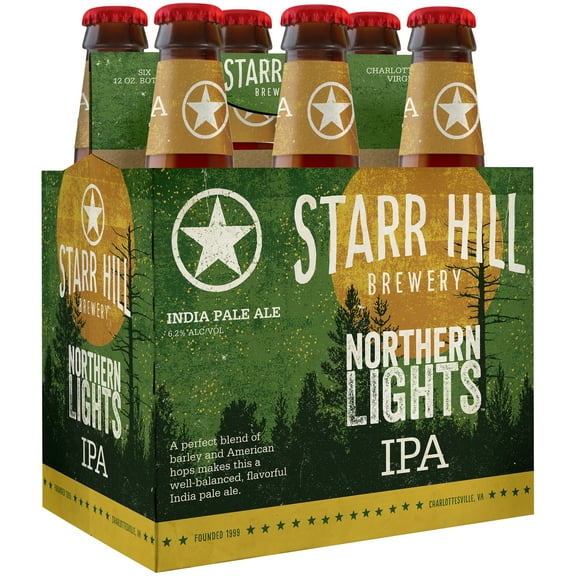 Starr Hill Brewery Northern Lights IPA, 6 Pack 12 fl. oz. Bottles, 6.2% ABV