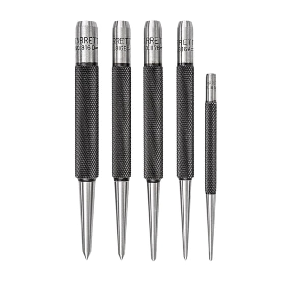 Starrett Steel Prick Punch Set with Plastic Case and Knurled Grip for Precise Positioning and Secure Holding - Hardened and Tempered Steel, 4" Length - 5-Pack - S816PC