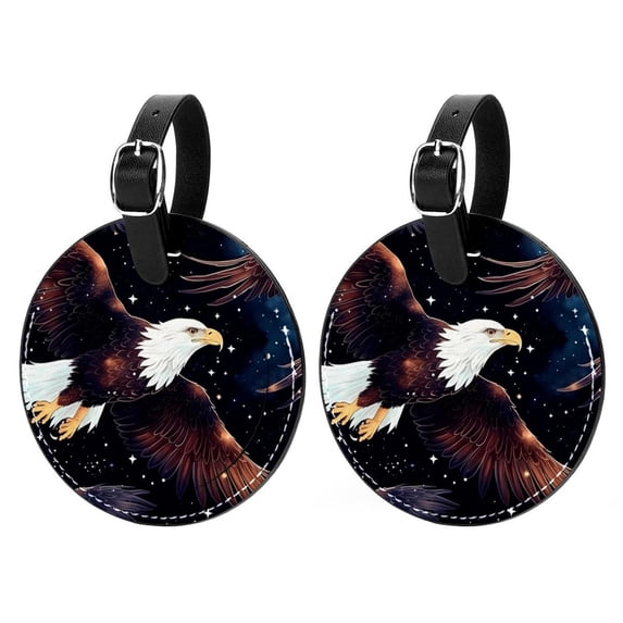 Starry 2pcs PU Leather Round Bag Tags with Privacy Cover and Name ID Tag - Suitcase Tags for Travel Luggage, Handbags, Backpacks, School Bags