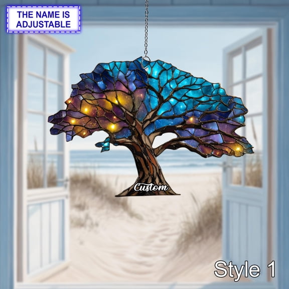 Starry Acacia Tree Galaxy Night Nature Acrylic Suncatcher Window Hanging Home Decor Garden Art Gift