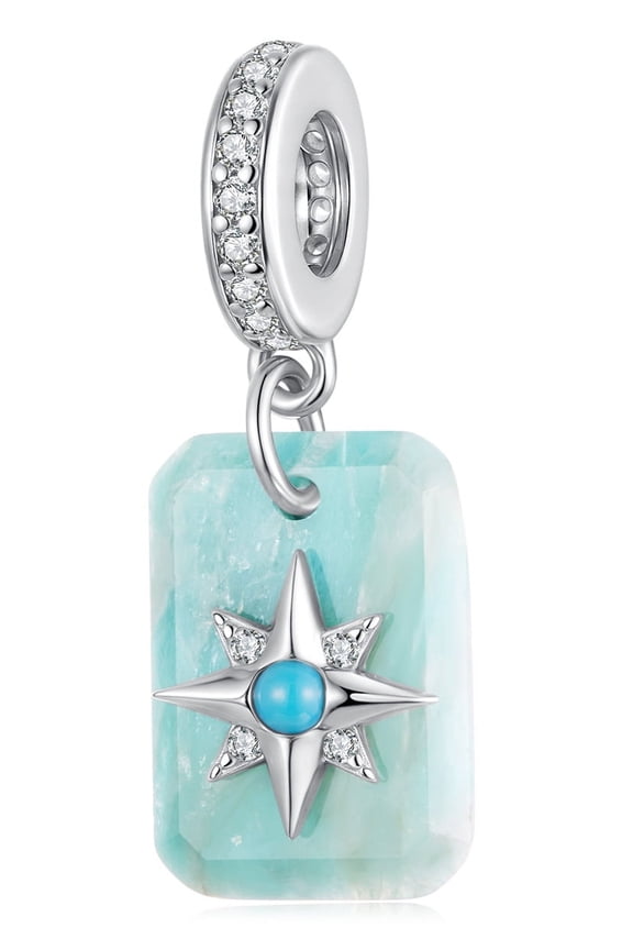 Starry Amazonite Pendant Charm 925 Sterling Silver Charm , Gift Box Packaging