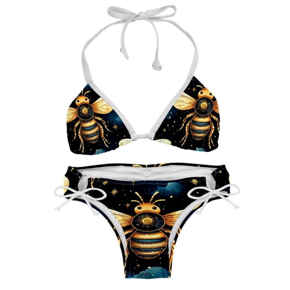 Starry Bees in the Sky Women's Bikini Set with Detachable Sponge and Adjustable Strap, Two-Pack, Ideal for Beach and Pool, One-Piece Swimsuits Swimwear Swimsuits