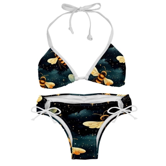 Starry Bees in the Sky Women's Swim Suit Bikini Set with Detachable Sponge and Adjustable Strap, Two-Pack, Ideal for Beach and Pool, One-Piece Swimsuits Included