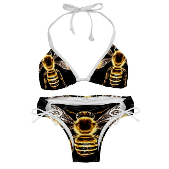 Starry Bees in the Sky Adjustable Strap Bikini Set with Detachable Sponge, Two-Pack - Ideal for Beach and Pool Parties