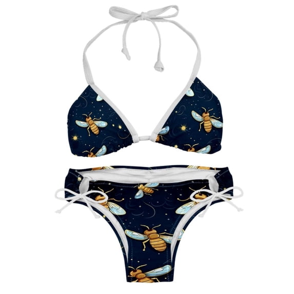 Starry Bees in the Sky Detachable Sponge Adjustable Strap Bikini Set Two-Pack - Ideal for Beach & Pool Parties
