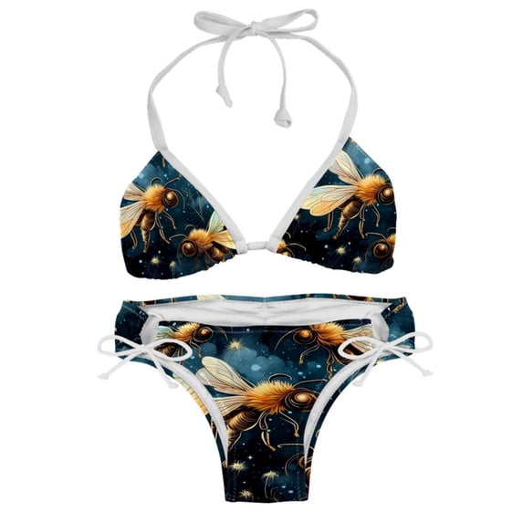 Starry Bees in the Sky Detachable Sponge Adjustable Strap Bikini Set Two-Pack - Ideal for Beach & Pool Parties