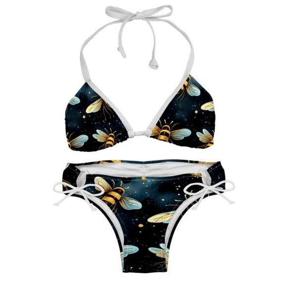 Starry Bees in the Sky Detachable Sponge Adjustable Strap Bikini Set, Two-Pack Swim Suits for Versatile Swim Wear Looks