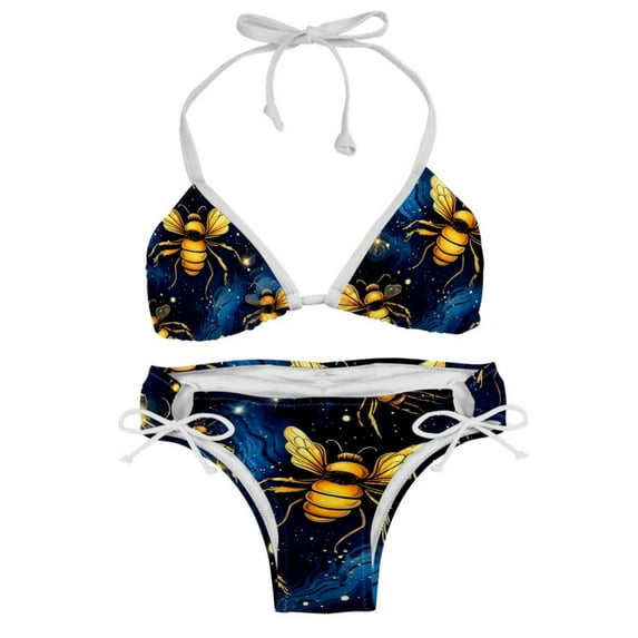 Starry Bees in the Sky Detachable Sponge Adjustable Strap Bikini Set Two-Pack Swimming Suits One-Piece Swimsuits - Ideal for Beach and Pool Parties