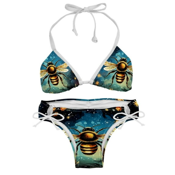 Starry Bees in the Sky Detachable Sponge Adjustable Strap Bikini Set Two-Pack - Versatile Swim Suit Set
