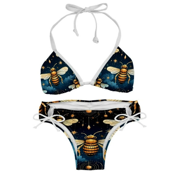 Starry Bees in the Sky Detachable Sponge Adjustable Strap One-Piece Swimsuit Set - Two-Pack, Beach & Pool Ready