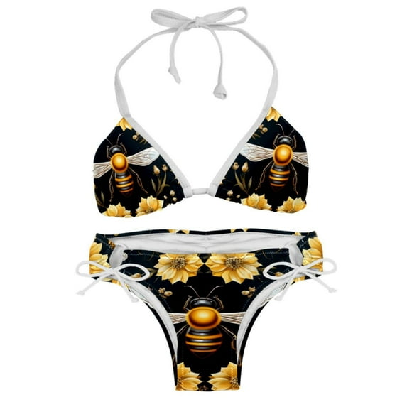 Starry Bees in the Sky Detachable Sponge Adjustable Strap One-Piece Swimsuit Set - Two-Pack, Beach & Pool Ready
