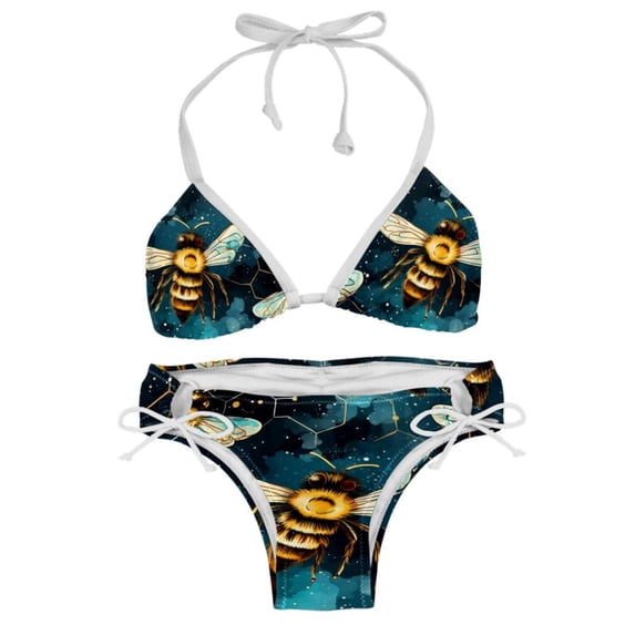 Starry Bees in the Sky Women's Bikini Set with Detachable Sponge, Adjustable Strap | 2-Pack, Beachwear, Poolside, Swimsuit.