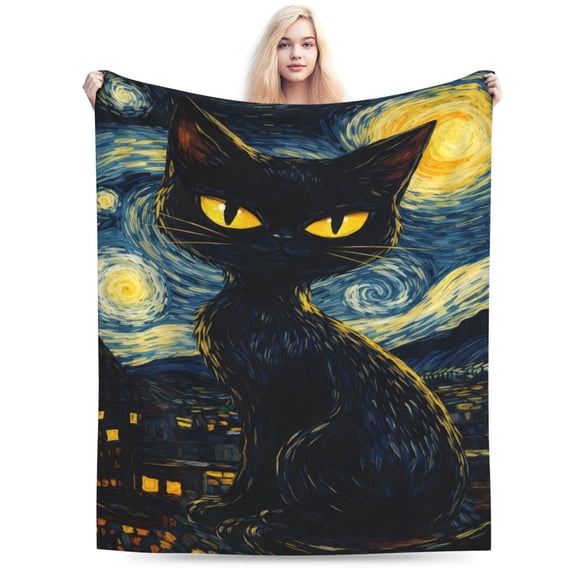 Starry Black Cat Blanket,Heavyweight Soft Throw Blanket - Cozy Plush Black Cat Throw Blanket for Bed Sofa Home Decor 50x40