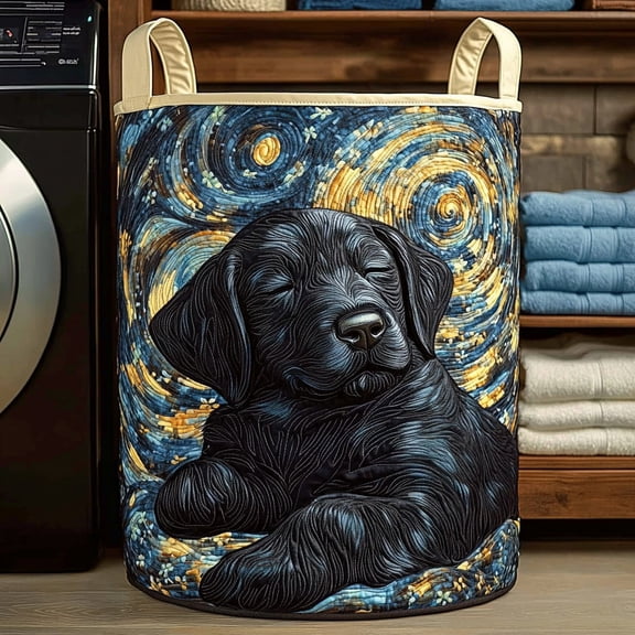 Starry Bliss Black Lab Quilted Laundry Basket