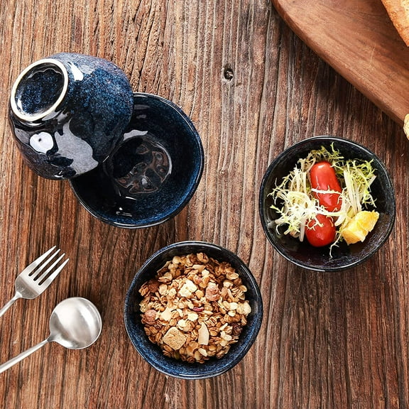 Starry Blue Ceramic Small Dessert Bowls Set - 10 oz, 6 Pieces, Microwave Oven Dishwasher Safe