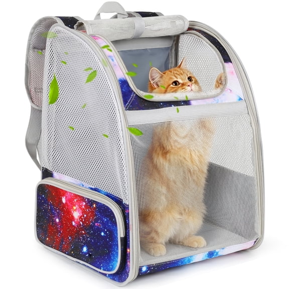 Starry Blue Printed Large Cat Carrier Backpack, Fully Breathable Vented Design