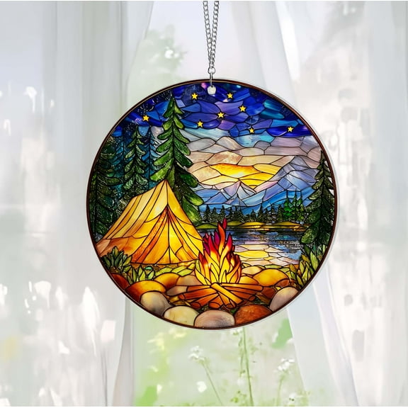 Starry Camp Fire Suncatcher, Camp Fire Acrylic Hanging Window Decor, Starry Camp Fire Lover Gift, Campfire Suncatcher, Birthday Gifts