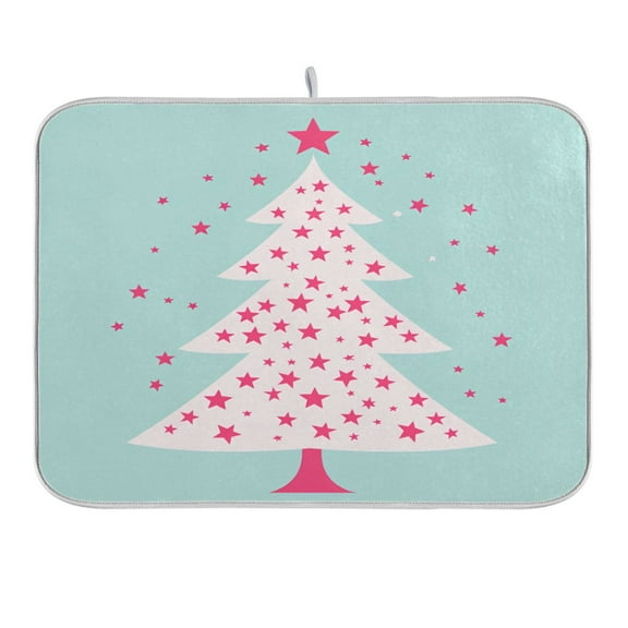 Starry Christmas Tree Dish Drying Mat 16x18 Absorbent Microfiber Draining Rack Pad for Kitchen Counter Sink