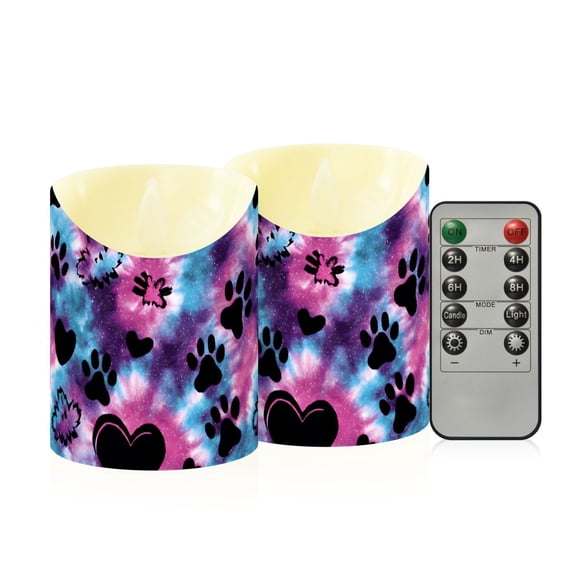 Starry Claw Print Pattern Flameless Candles 2 PCS with Remote Realistic Moving Flame LED Tapered Pillar Set for Home Decor