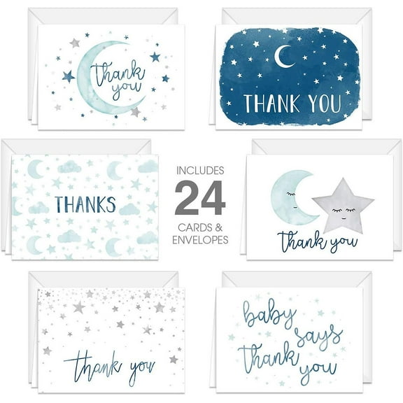 Starry Delight Thank You Notes / Baby Shower Thank Yous / New Baby Thank Yous / 24 Count