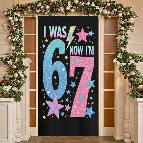 Starry Design 6th to 7th Birthday Banner Glittery Style Kids Birthday Display Number  Lightning Accent Starry Celebration Backdrop for Kids Birthday Party 7th Birthday Celebration Photo Backdrop