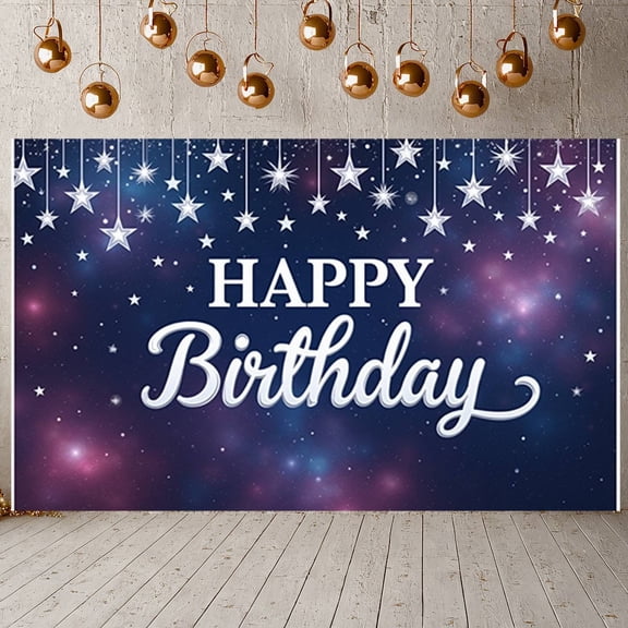 Starry Design Banner Galaxy Theme Starry Night Display Purple Blue Sparkling Stars Galaxy Backdrop for Birthday Party Kids Celebration Photo Shoot