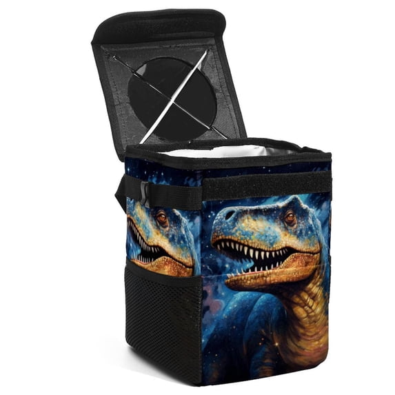 Starry Dinosaur Car Trash Can Mini Trash Can, Foldable with Lid, Leak-Proof, Hanging Storage Bag