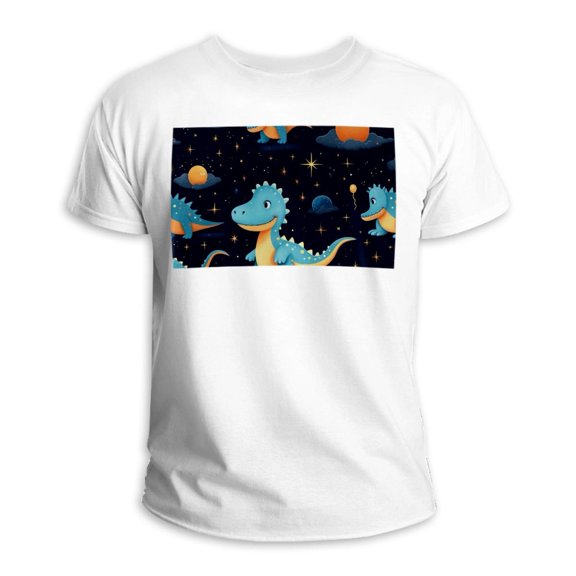 Starry Dinosaur Classic White 100% Cotton T-Shirt for Men - Soft and Breathable Casual Tee for Everyday Wear - Lightweight Crewneck Top in Pure Cotton Fabric