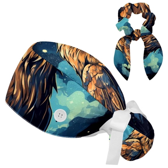 Starry Eagle Scrub Caps with Buttons Women Working Cap Adjustable Sweatband Bouffant Hats
