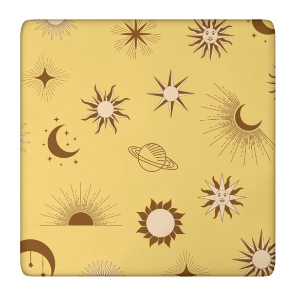 Starry Elastic Fitted Table Cover - Moon Phase Square Tablecloth, Spiritual Cosmic Print, Wrinkle-Free Washable (Boho Celestial)