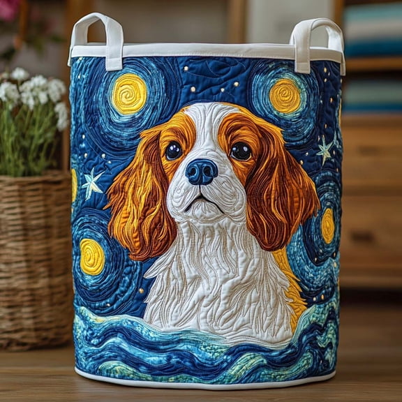 Starry-Eyed Spaniel Quilted Laundry Basket