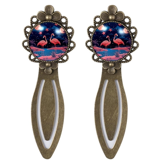 Starry Flamingos Elegant Vintage Copper-Colored Stainless Steel Bookmarks - Set of 2 - Ideal Gifts for Book Lovers