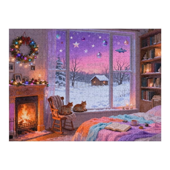 Starry Galaxy Snowy Landscape Wooden Puzzle 500 Pieces for Adults, Home Wall Art, Indoor Leisure Hobby, Brain Teaser Challenge, Tabletop Puzzle, Relaxing Mind-Stimulating Activity