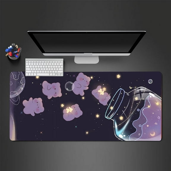 Starry Glass Bear Large Gaming Mousepad Computer HD Keyboard Pad Mouse Mat Desk Mats Natural Rubber Anti-Slip Office Mouse Pad Desk Accessories