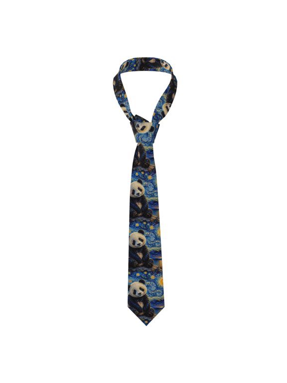 Starry Impressionist Panda Poster Men's Neck Tie Casual Necktie Formal Business Wedding Party