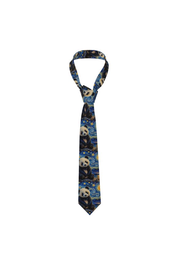 Starry Impressionist Panda Poster Men's Neck Tie Casual Necktie Formal Business Wedding Party