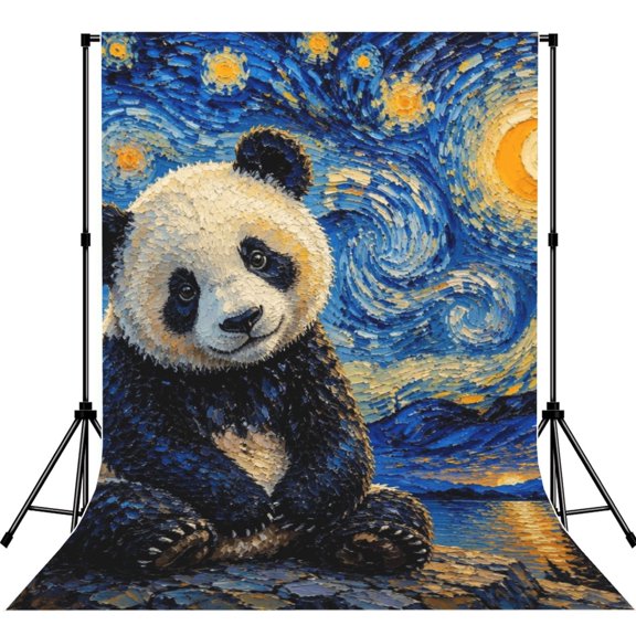 Starry Impressionist Panda Poster Photography Backdrop 5x7Ft Background for Photo Studio Video Recording Birthday Party Wedding Home Decor