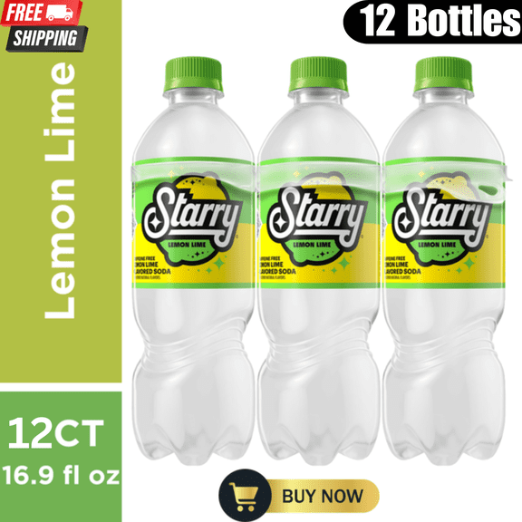 Starry Lemon Lime Soda, Caffeine Free, 16.9 fl oz Bottles, 12 Pack