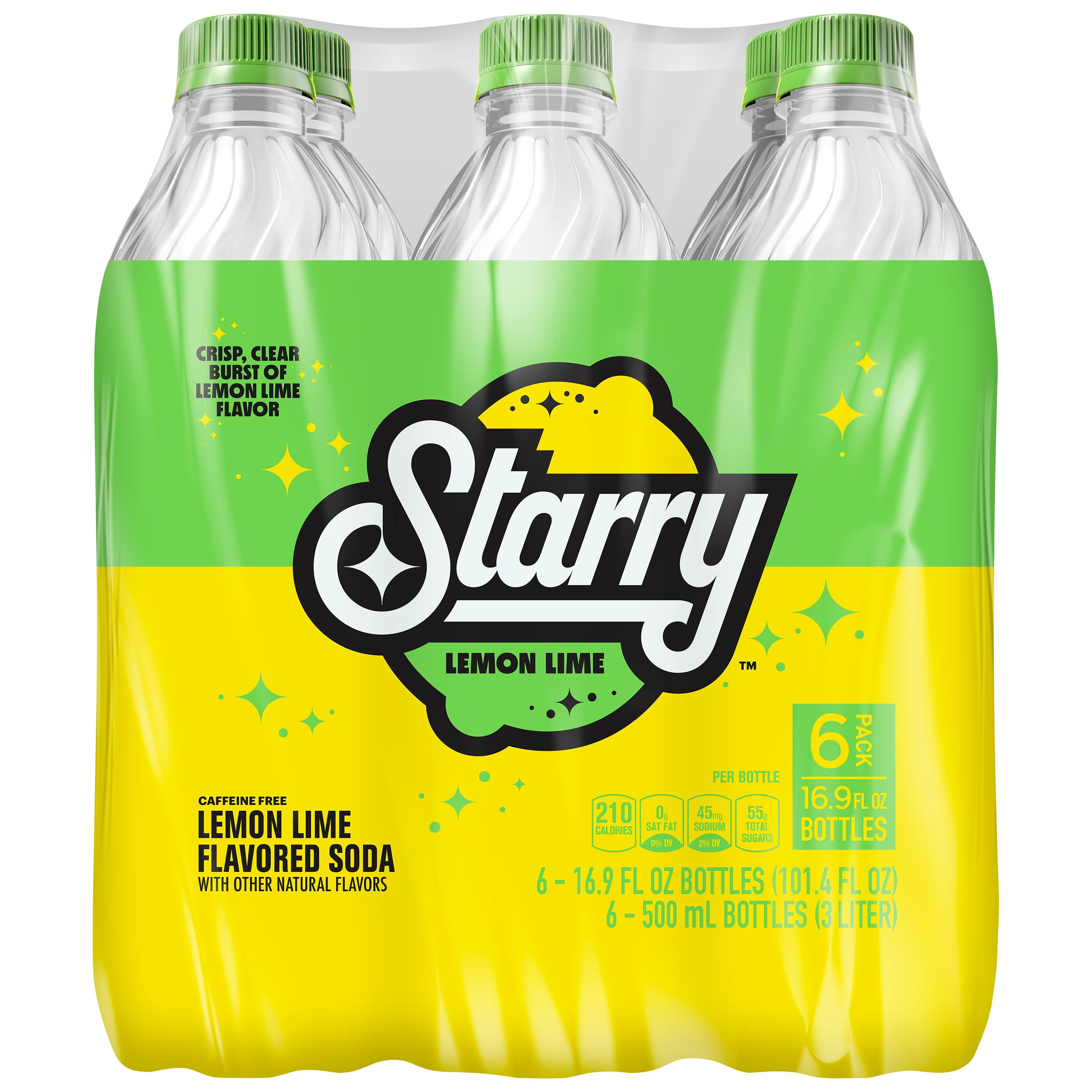 Starry Lemon Lime Soda Pop, 16.9 fl oz, 6 Pack Bottles