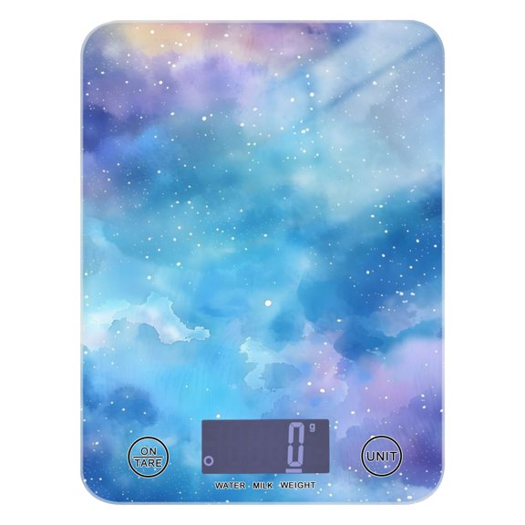 Starry Light Blue Sky Food Scale Digital Kitchen Scale Waterproof Tempered Glass Tare Function 11 lb for Baking Cooking Meal Prep