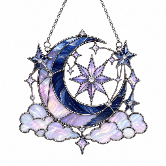 Starry Moon Acrylic Suncatcher Window Hanging Gift for Mom, Celestial Sun Catcher